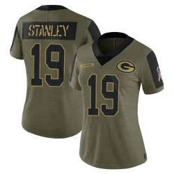Green Bay Packers Women's Limited Olive 2021 Salute To Service Jersey (19 Dimitri Stanley)