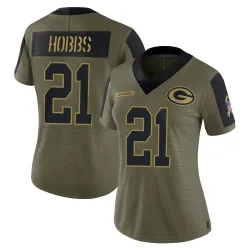 Green Bay Packers Women's Limited Olive 2021 Salute To Service Jersey (21 Nate Hobbs)
