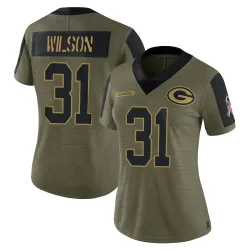 Green Bay Packers Women's Limited Olive 2021 Salute To Service Jersey (31 Emanuel Wilson)