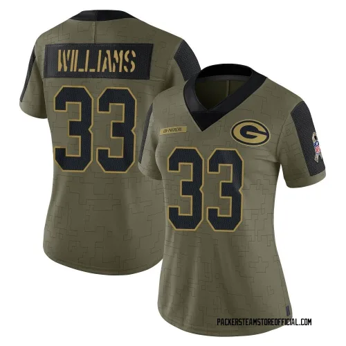 Green Bay Packers Women's Limited Olive 2021 Salute To Service Jersey (33 Evan Williams)