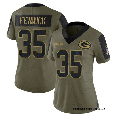 Green Bay Packers Women's Limited Olive 2021 Salute To Service Jersey (35 Deshaun Fenwick)