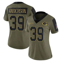 Green Bay Packers Women's Limited Olive 2021 Salute To Service Jersey (39 Zayne Anderson)