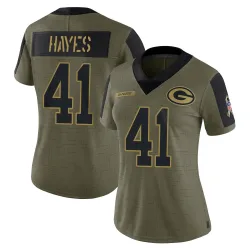 Green Bay Packers Women's Limited Olive 2021 Salute To Service Jersey (41 Kaleb Hayes)