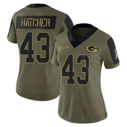 Green Bay Packers Women's Limited Olive 2021 Salute To Service Jersey (43 Broughton Hatcher)
