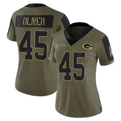 Green Bay Packers Women's Limited Olive 2021 Salute To Service Jersey (45 Collin Oliver)