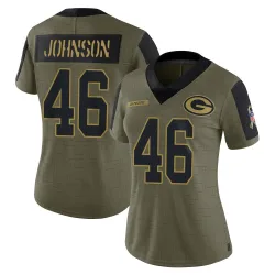 Green Bay Packers Women's Limited Olive 2021 Salute To Service Jersey (46 Amar Johnson)