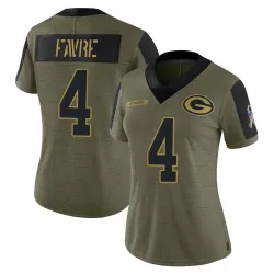Green Bay Packers Women's Limited Olive 2021 Salute To Service Jersey (4 Brett Favre)