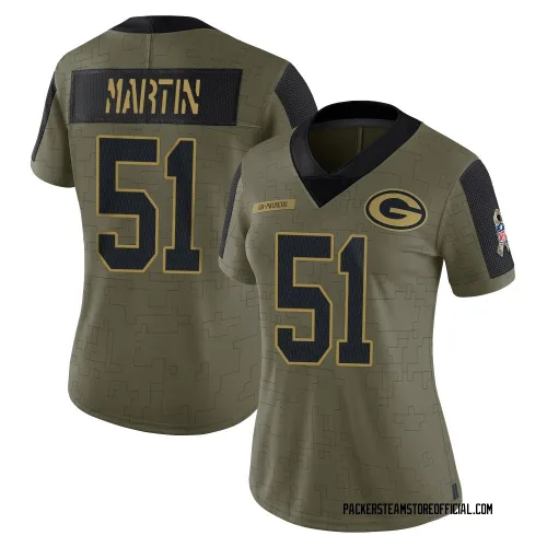 Green Bay Packers Women's Limited Olive 2021 Salute To Service Jersey (51 Jeremiah Martin)