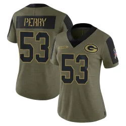 Green Bay Packers Women's Limited Olive 2021 Salute To Service Jersey (53 Nick Perry)
