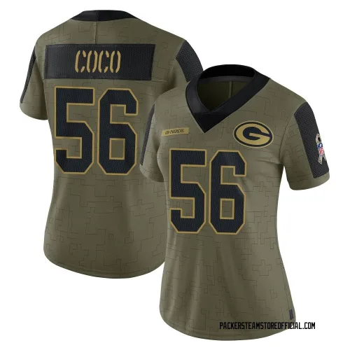 Green Bay Packers Women's Limited Olive 2021 Salute To Service Jersey (56 Jack Coco)