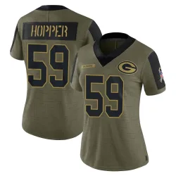Green Bay Packers Women's Limited Olive 2021 Salute To Service Jersey (59 Ty'Ron Hopper)