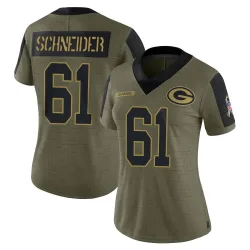 Green Bay Packers Women's Limited Olive 2021 Salute To Service Jersey (61 Cole Schneider)