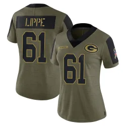 Green Bay Packers Women's Limited Olive 2021 Salute To Service Jersey (61 J.J. Lippe)