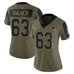 Green Bay Packers Women's Limited Olive 2021 Salute To Service Jersey (63 Rasheed Walker)
