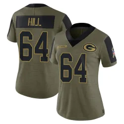 Green Bay Packers Women's Limited Olive 2021 Salute To Service Jersey (64 Trey Hill)