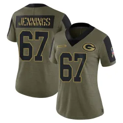 Green Bay Packers Women's Limited Olive 2021 Salute To Service Jersey (67 Donovan Jennings)
