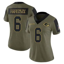 Green Bay Packers Women's Limited Olive 2021 Salute To Service Jersey (6 Mecole Hardman)