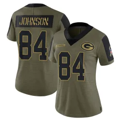 Green Bay Packers Women's Limited Olive 2021 Salute To Service Jersey (84 Cornelius Johnson)