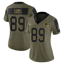 Green Bay Packers Women's Limited Olive 2021 Salute To Service Jersey (89 Ben Sims)