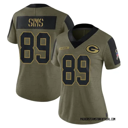 Green Bay Packers Women's Limited Olive 2021 Salute To Service Jersey (89 Ben Sims)