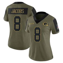 Green Bay Packers Women's Limited Olive 2021 Salute To Service Jersey (8 Josh Jacobs)