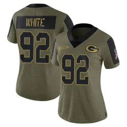 Green Bay Packers Women's Limited Olive 2021 Salute To Service Jersey (92 Reggie White)