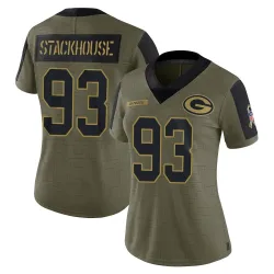 Green Bay Packers Women's Limited Olive 2021 Salute To Service Jersey (93 Nazir Stackhouse)