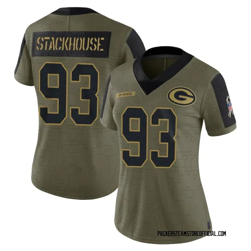 Green Bay Packers Women's Limited Olive 2021 Salute To Service Jersey (93 Nazir Stackhouse)