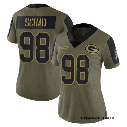 Green Bay Packers Women's Limited Olive 2021 Salute To Service Jersey (98 Keonte Schad)