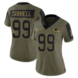 Green Bay Packers Women's Limited Olive 2021 Salute To Service Jersey (99 Barryn Sorrell)