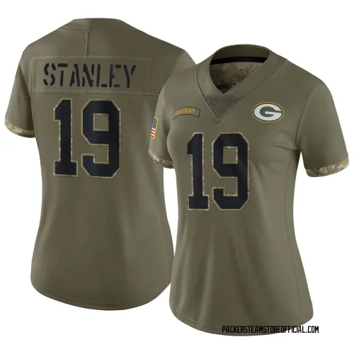 Green Bay Packers Women's Limited Olive 2022 Salute To Service Jersey (19 Dimitri Stanley)