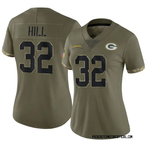 Green Bay Packers Women's Limited Olive 2022 Salute To Service Jersey (32 Kylin Hill)