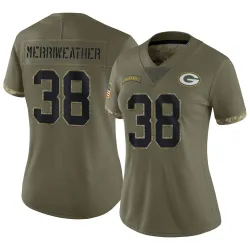 Green Bay Packers Women's Limited Olive 2022 Salute To Service Jersey (38 Ellis Merriweather)