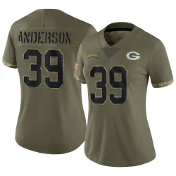Green Bay Packers Women's Limited Olive 2022 Salute To Service Jersey (39 Zayne Anderson)