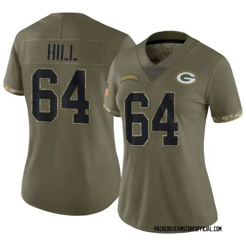 Green Bay Packers Women's Limited Olive 2022 Salute To Service Jersey (64 Trey Hill)