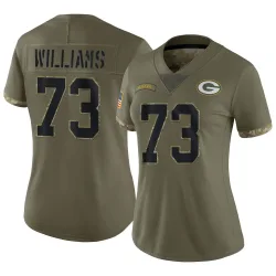 Green Bay Packers Women's Limited Olive 2022 Salute To Service Jersey (73 John Williams)