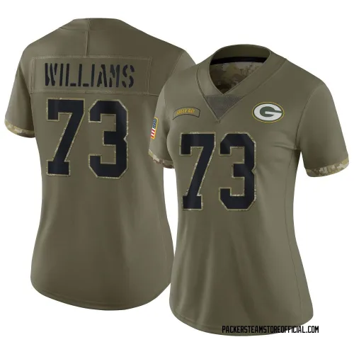 Green Bay Packers Women's Limited Olive 2022 Salute To Service Jersey (73 John Williams)