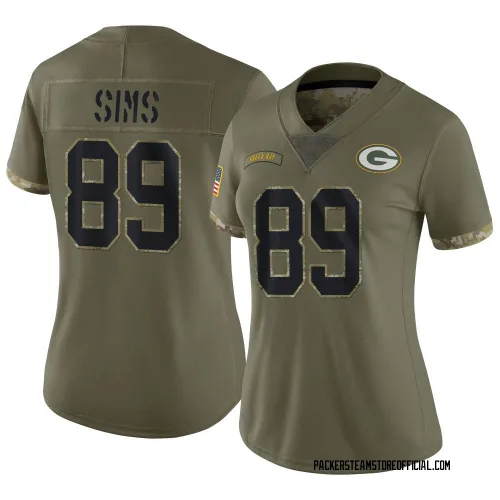 Green Bay Packers Women's Limited Olive 2022 Salute To Service Jersey (89 Ben Sims)