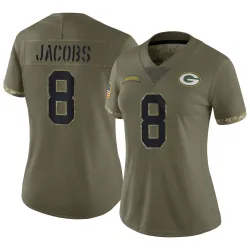 Green Bay Packers Women's Limited Olive 2022 Salute To Service Jersey (8 Josh Jacobs)