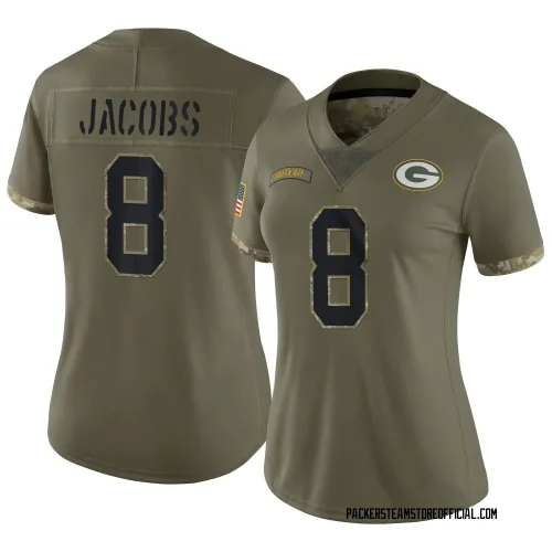 Green Bay Packers Women's Limited Olive 2022 Salute To Service Jersey (8 Josh Jacobs)