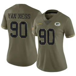 Green Bay Packers Women's Limited Olive 2022 Salute To Service Jersey (90 Lukas Van Ness)