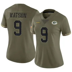Green Bay Packers Women's Limited Olive 2022 Salute To Service Jersey (9 Christian Watson)
