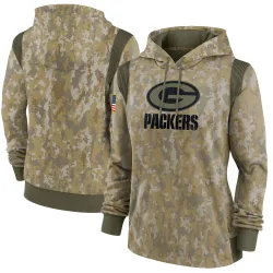 Green Bay Packers Women's Olive 2021 Salute to Service Therma Performance Pullover Hoodie