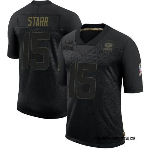 Green Bay Packers Youth Limited Black 2020 Salute To Service Jersey (15 Bart Starr)