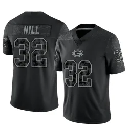 Green Bay Packers Youth Limited Black Reflective Jersey (32 Kylin Hill)