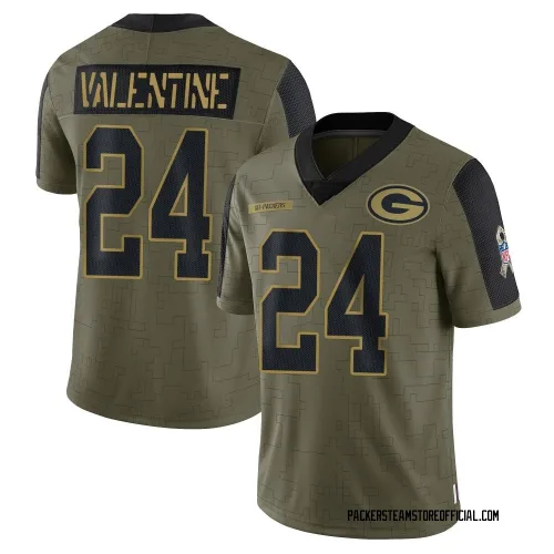 Green Bay Packers Youth Limited Olive 2021 Salute To Service Jersey (24 Carrington Valentine)