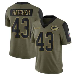 Green Bay Packers Youth Limited Olive 2021 Salute To Service Jersey (43 Broughton Hatcher)