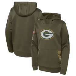 Green Bay Packers Youth Olive 2022 Salute to Service Performance Pullover Hoodie