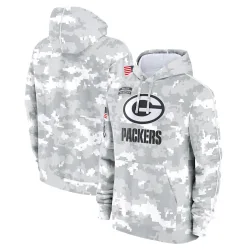 Green Bay Packers Youth White/Gray 2024 Salute To Service Pullover Hoodie