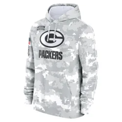 Green Bay Packers Youth White/Gray 2024 Salute To Service Pullover Hoodie